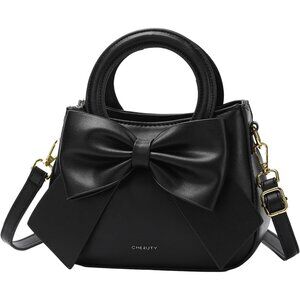 Women's Black Crossbody Bag Vegan Leather Purses and Handbags Cute Bow Knot